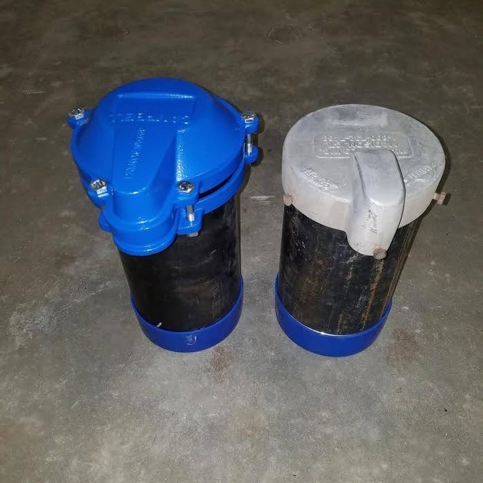 Watertight well cap (left) & Old style (right)