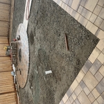 backyard paver patio and artificial turf