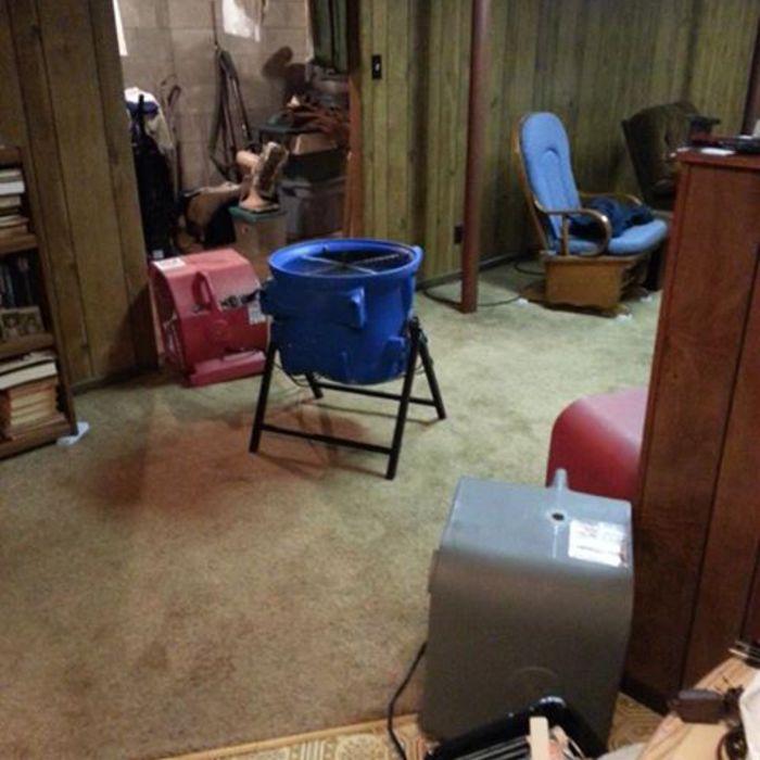 Dry out of water damaged basement