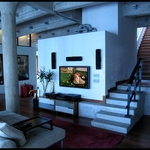 tilt TV mount and surround sound speaker system