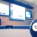 3 TV's and projector setup for watching sports