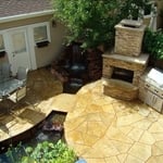 Waterfall flowing under patio