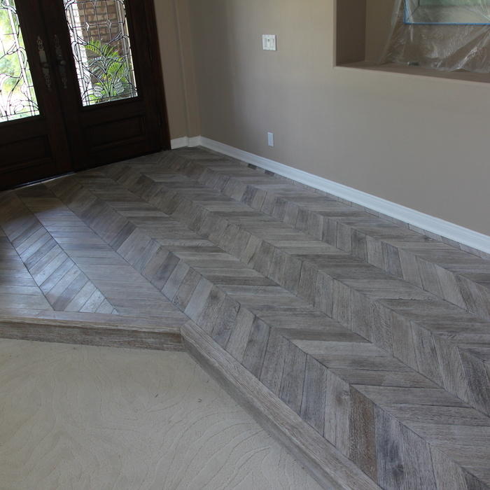 European oak custom wide plank and cehvron design