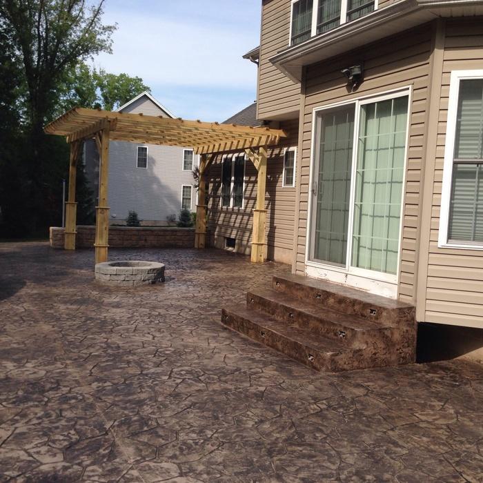 large and inviting stamped and stained patio