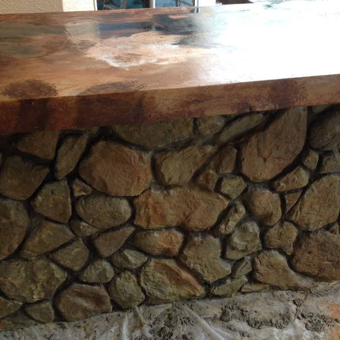 Patio bar with concrete top and custom concrete