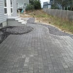Cobblestone work, granite threshold
