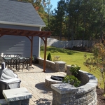 Firepit, Retaining Wall, Patio, and Pergola