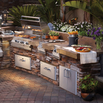 beautiful outdoor kitchen with high end appliances