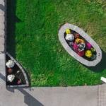 Drone view of raised retention wall garden bed