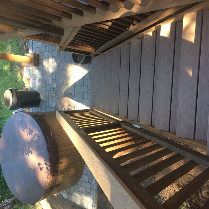 Stairs down to hot tub