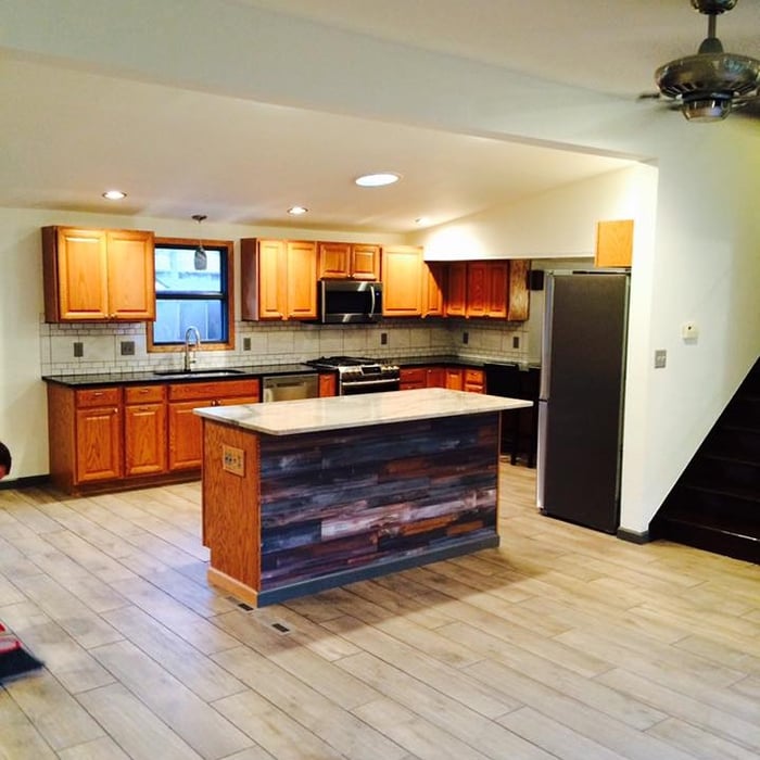 family room open to kitchen & dining room