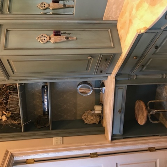 Makeup area with hidden hairdryer
