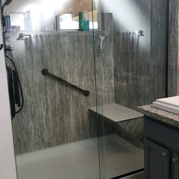 Frameless Sliding Door with Fixed Panel