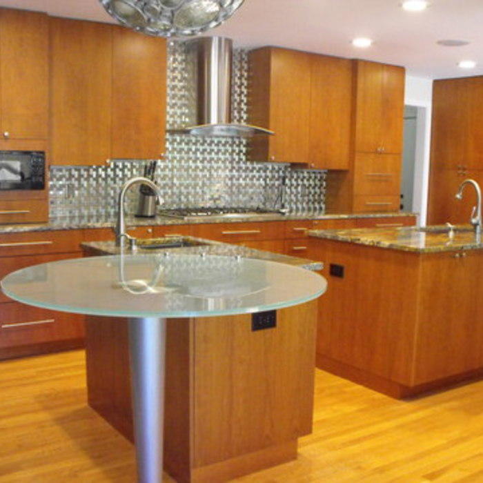 Modern Kitchen - open metal wood covered appliance