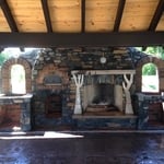 Front of the pizza oven fireplace.