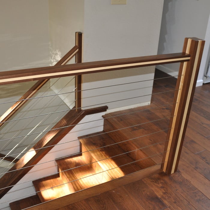 Interior stainless/wood inlay railing