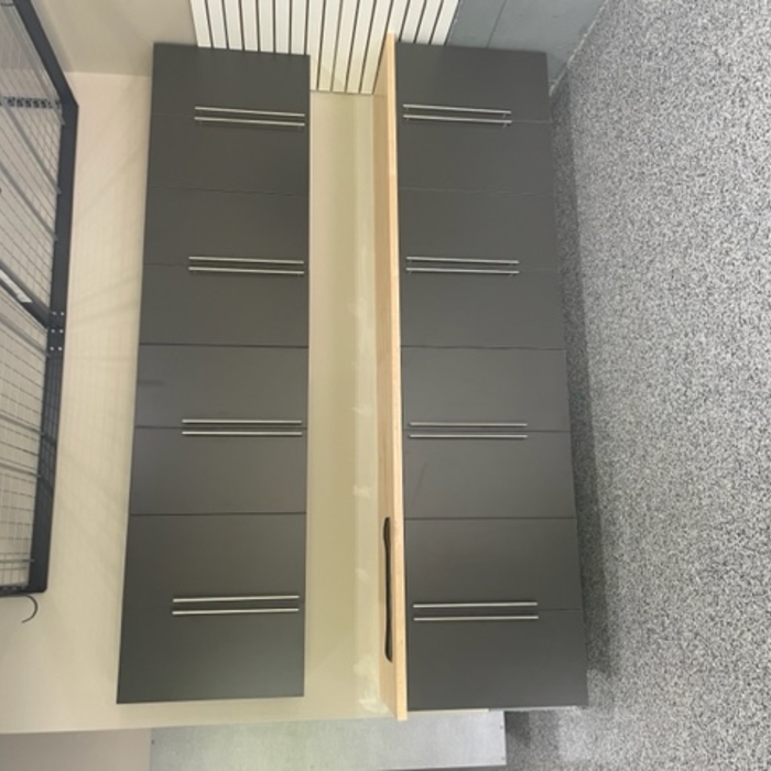 cabinets bench and overhead storage