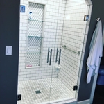 Subway Tiled Shower walls with Glass Doors