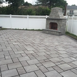 Patio with fireplace