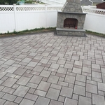 Patio with fireplace