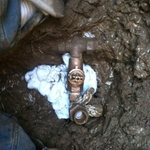 Close up of six foot stop and waste repair