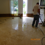 Travertine floor during refinishing