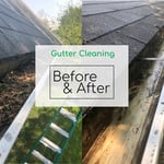 Before and after gutter cleaning photo
