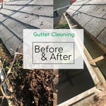 Before and after gutter cleaning photo