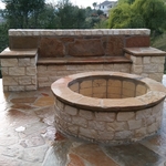 Flagstone patio. Flagstone bench & firepit