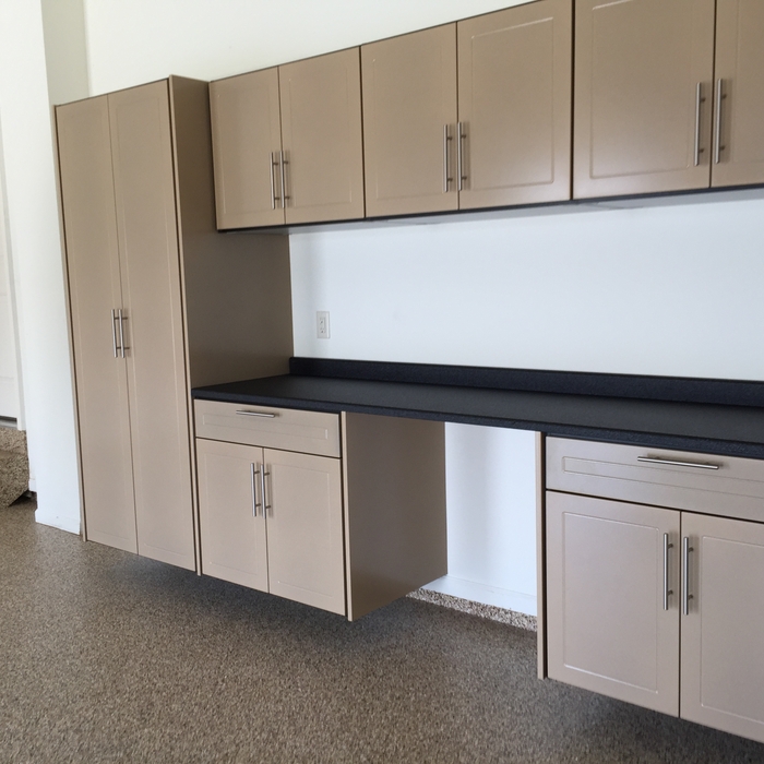 Sandstone Cabinets and Workbench area