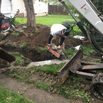 Cutting through a concrete walkway