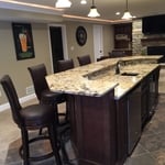 Front basement bar work area and wet bar sink.