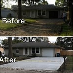 rock driveway replaced with picture frame concrete