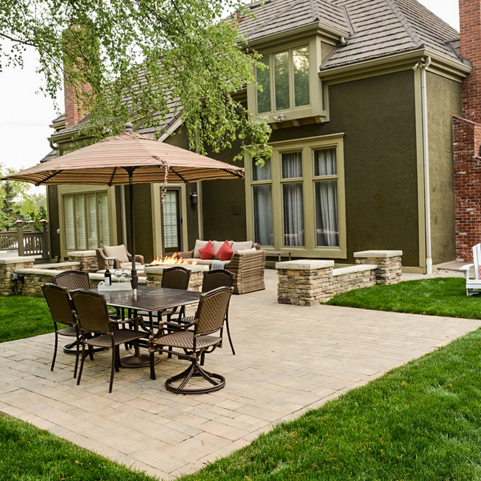 Fire Pit, Patio, Wall, and Lighting