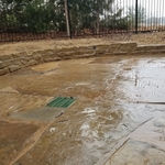 Flagstone Patio with Stone wall