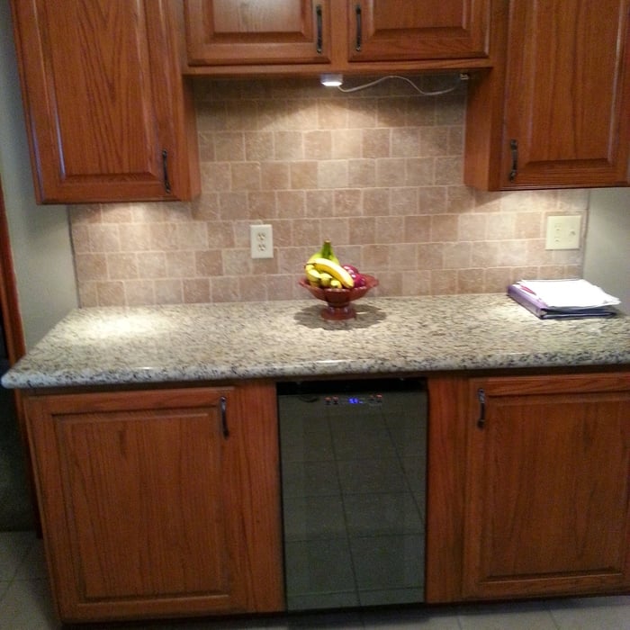 Custom build in, countertop, and backsplash