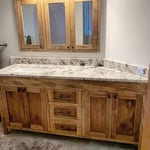 CUSTOM AMBROSIA MAPLE VANITY AND MEDICINE CABINET