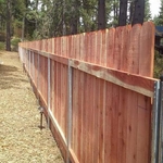 Red Wood Fence w/Metal Posts