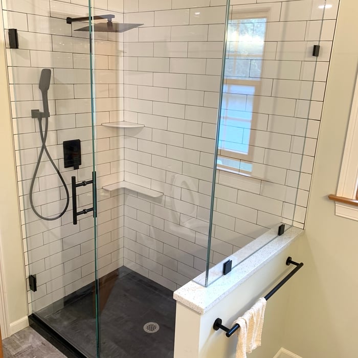 New Walk-in Shower - Fiberglass base, tiled walls