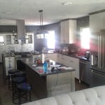 Kitchen cabinets, paint, tile backsplash, blinds,