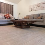 Faux wood tile in living room