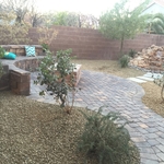 Stone fire pit and bench