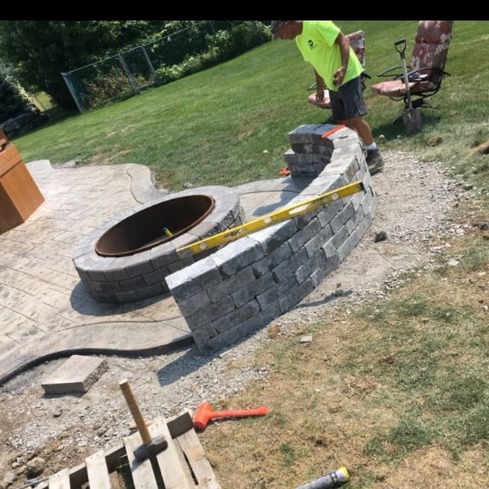 Stamped patio with fire pit