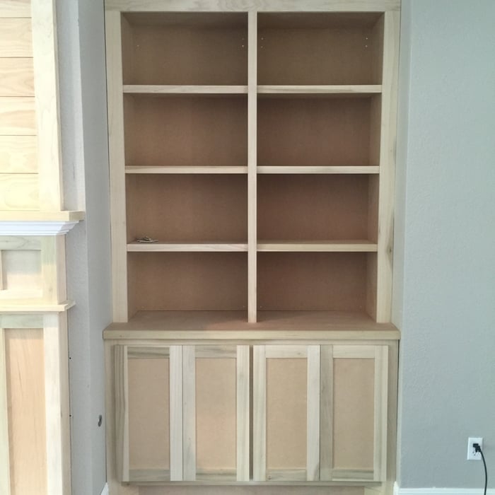 Fireplace and built in bookcase