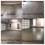 Before, Grinded/Crack repair, Epoxy/Flakes, Final