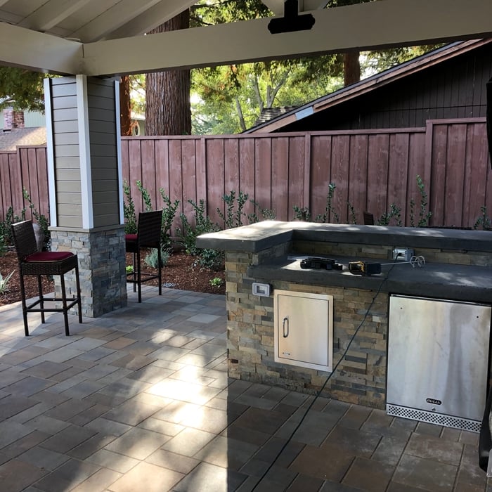 Concrete pavers and outdoor Bbq.