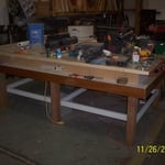Sturdy custom work bench with unique features