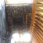 Fireplace and vaulted ceiling