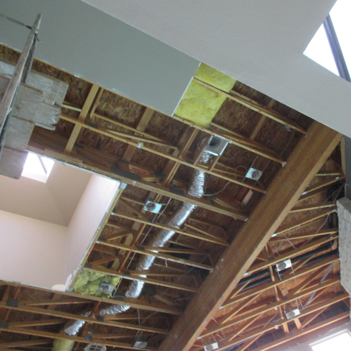 Ceiling- Wet Drywall and Insulation Removed