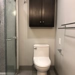 New toilet, cabinet, floor tile